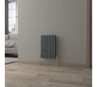 NRG 600 x 408 mm Horizontal Column Radiator Anthracite Double Flat Panel | Designer Radiator Bathroom Central Heating | with One Pair of Free Modern Angle Valves