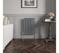NRG 600 x 413 mm Horizontal Column Radiator Anthracite Single Oval Panel | Designer Radiator Bathroom Central Heating | with One Pair of Free Modern Angle Valves