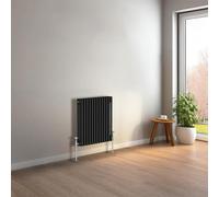 NRG 600 x 605mm Black Horizontal Traditional Column Cast Iron Style Radiator Central Heating Radiator Perfect for Bathrooms, Kitchen, Living Room Triple Panel