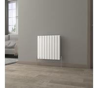 NRG 600 x 612 mm Horizontal Column Radiator Gloss White Double Flat Panel | Designer Radiator Bathroom Central Heating | with One Pair of Free Modern Angle Valves