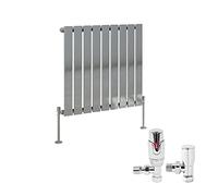 NRG 600 x 612mm Radiator Horizontal Single Flat Panel Design Bathroom Heater Central Heating Radiators Chrome with Free Thermostatic Valves