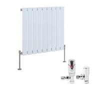 NRG 600 x 612mm Radiator Horizontal Single Flat Panel Design Bathroom Heater Central Heating Radiators Gloss White with Free Thermostatic Valves