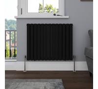 NRG 600 x 767mm Horizontal Double Oval Panel Radiator Black Designer Bathroom Central Heating Rads for Living Room and Kitchen