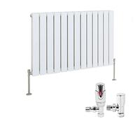 NRG 600 x 884mm Radiator Horizontal Double Flat Panel Design Bathroom Heater Central Heating Radiators Gloss White with Free Thermostatic Valves