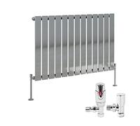 NRG 600 x 884mm Radiator Single Flat Panel Design Chrome with Valves | Horizontal, Bathroom Heater, Central Heating Radiator, Mild Steel, Wall Mounted, Free Thermostatic Valves, for Kitchen