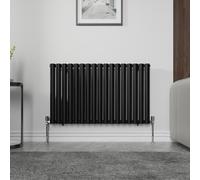 NRG 600mm x 1003mm Oval Column Single Panel Black Radiator with Valves | Horizontal Radiator, Central Heating Rad, Modern Radiator, Space Saving, Heater Interior, for Living Room, Kitchen, Bedroom