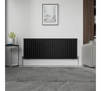 NRG 600mm x 1593mm Oval Column Black Double Panel Radiators with Valves