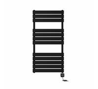 NRG 600W Prefilled Electric Heated Towel Rail Radiator Flat Panel Black Thermostatic Bathroom Warmer Square Touch Screen Display 1200x600mm