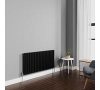 NRG 600x1180mm Black Radiator Horizontal Oval Panel Double Rad