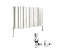 NRG 600x1180mm Gloss White Designer Radiator Horizontal Oval Column Double Panel Radiators Bathroom Central Heating with Free Thermostatic Valves