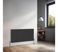 NRG 600x1180mm Horizontal Oval Double Panel Radiator Heater Premium Black