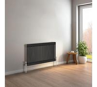 NRG 600 x 1190mm Black Horizontal Traditional Column Cast Iron Style Radiator Central Heating Radiator Perfect for Bathrooms, Kitchen, Living Room Double Panel