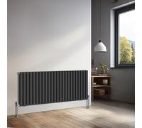 NRG 600x1416mm Horizontal Oval Double Panel Radiator Heater Black