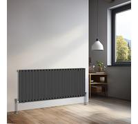 NRG 600x1416mm Horizontal Oval Single Panel Radiator Heater Black