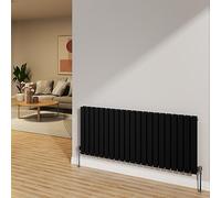 NRG 600x1428mm Black Radiator Horizontal Flat Panel Double Radiator
