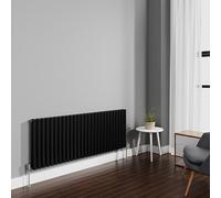NRG 600x1593mm Black Radiator Horizontal Oval Panel Double Rad | Central Heating Compatible, Wall Radiator, High Heat Output, Modern Radiator, for Living Room, Bedroom
