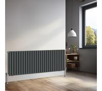 NRG 600x1593mm Horizontal Oval Double Panel Radiator Heater Anthracite