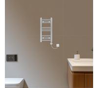 NRG 600x300mm Prefilled Electric Thermostatic Heated Towel Rail Straight Bathroom Warmer with Touch Screen Display Wall Mounted Chrome 200W