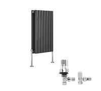 NRG 600x413mm Anthracite Radiator Horizontal Oval Double Panel with Valves | Column Radiator, Central Heating Rad, Horizontal Radiator, High Heat Output, Wall Mounted, for Living Room, Bathroom