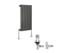NRG 600x413mm Anthracite Radiator Horizontal Oval Single Panel with Valves | Column Radiator, Central Heating Compatible, Horizontal Radiator, High Heat Output, for Living Room, Bathroom, Kitchen