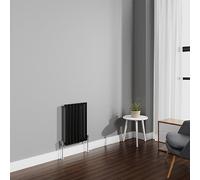 NRG 600x413mm Black Radiator Horizontal Oval Panel Bathroom Single Rad