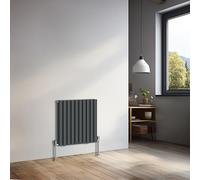 NRG 600x590mm Horizontal Oval Double Panel Radiator Heater Anthracite