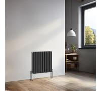 NRG 600x590mm Horizontal Oval Double Panel Radiator Heater Black