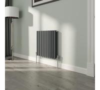 NRG 600x590mm Oval Column Designer Radiator Double Panel Anthracite Bathroom Central Heating