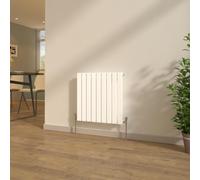 NRG 600x612mm Flat Panel Single Column Designer Radiator Modern Horizontal Bathroom Central Heating Gloss White + Free Angled Valves