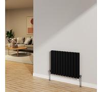 NRG 600x748mm Black Radiator Horizontal Flat Panel Double Radiator