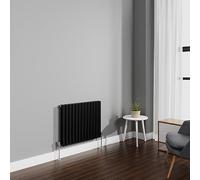 NRG 600x767mm Black Radiator Horizontal Oval Panel Bathroom Double Rad