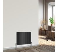 NRG 600mm x 767mm Horizontal Oval Column Designer Radiator Black Double Panel Luxury Central Heating Radiators