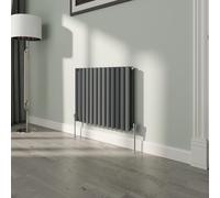 NRG 600x767mm Oval Column Designer Radiator Double Panel Anthracite Bathroom Central Heating