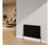 NRG 600x884mm Black Radiator Horizontal Double Flat Panel Modern Radiator