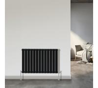 NRG 600x884mm Black Radiator Horizontal Flat Panel Bathroom Designer Double Rad Central Heating