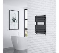 NRG 650 x 400 mm Black Bathroom Flat Panel Heated Towel Rail Ladder Radiator Central Heating Towel Warmer + One Pair of Free Angle Valves
