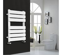 NRG 650 x 500 mm Gloss White Bathroom Flat Panel Heated Towel Rail Ladder Radiator Central Heating Towel Warmer + One Pair of Free Angle Valves