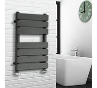 NRG 650 x 500 mm Anthracite Bathroom Flat Panel Heated Towel Rail Ladder Radiator Central Heating Towel Warmer + One Pair of Free Angle Valves