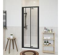 NRG 700 x 1900mm Bathroom Bi- Fold Shower Door Shower Enclosures Black Framed 6mm Glass