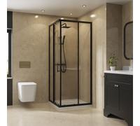 NRG 700 x 700mm Bathroom Square Corner Entry Shower Enclosure with Double Sliding Doors 6mm Safety Glass Black Framed