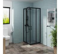 NRG 700 x 700mm Square Corner Entry Shower Enclosure Bathroom Enclosure Cubicle Black Profile with Anthracite SMC Shower Tray