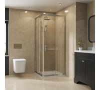 NRG 760 x 760mm Bathroom Square Corner Entry Shower Enclosure with Double Sliding Doors 6mm Safety Glass Chrome Framed
