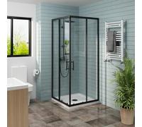 NRG 760 x 760mm Square Black Sliding Doors Corner Entry Shower Enclosure 6mm Easy Clean Glass