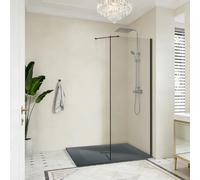 NRG 760mm Clear Glass Wet Room Shower Screen Panel 8mm Easy Clean Glass with 215mm Return Panel and 1400x1000mm Anthracite Rectangle SMC Tray