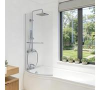 NRG 785x1400mm P Shaped Bath Shower Screen Semi Frameless Chrome 6mm Glass Bathroom Over Bath Screens