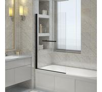 NRG 800 x 1400mm Square Bath Screen with Towel Rail 6mm Glass Black Framed Bathroom Over Bath Screens