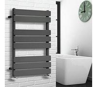 NRG 800 x 600 mm Anthracite Bathroom Flat Panel Heated Towel Rail Ladder Radiator Central Heating Towel Warmer + One Pair of Free Angle Valves