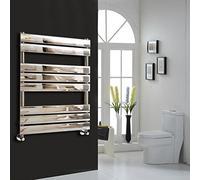 NRG 800 x 600 mm Chrome Bathroom Flat Panel Heated Towel Rail Ladder Radiator Central Heating Towel Warmer + One Pair of Free Angle Valves