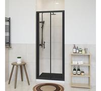 NRG 800mm Bathroom Bi- Fold Shower Door Black Framed with 1000x800mm SMC Rectangle Shower Tray Black