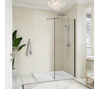 NRG 800mm Clear Glass Wet Room Shower Screen Panel 8mm Easy Clean Glass with 215mm Return Panel and 1500x1000mm White Rectangle SMC Tray